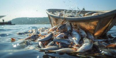 catching seafood in the ocean on boats photo