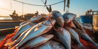 catching seafood in the ocean on boats photo