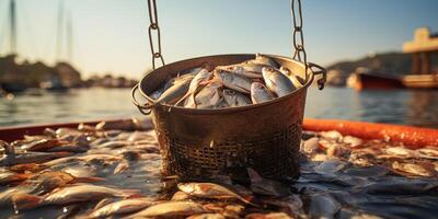 catching seafood in the ocean on boats photo