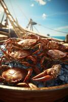 catching seafood in the ocean on boats photo