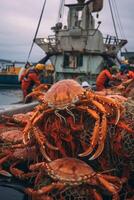 catching seafood in the ocean on boats photo