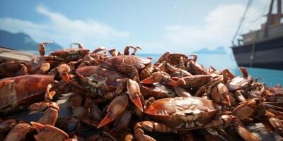 catching seafood in the ocean on boats photo