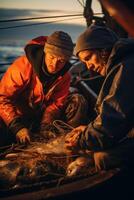 catching seafood in the ocean on boats photo