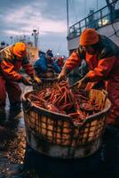 catching seafood in the ocean on boats photo
