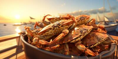 catching seafood in the ocean on boats photo