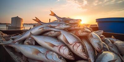 catching seafood in the ocean on boats photo