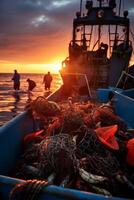 catching seafood in the ocean on boats photo
