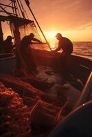 catching seafood in the ocean on boats photo