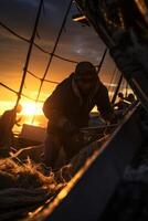 catching seafood in the ocean on boats photo