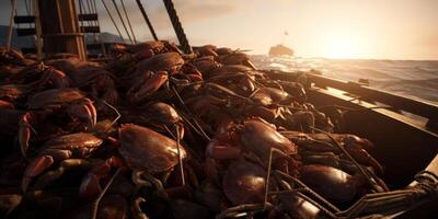 catching seafood in the ocean on boats photo