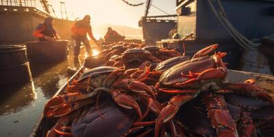 catching seafood in the ocean on boats photo