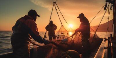 catching seafood in the ocean on boats photo