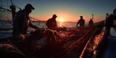 catching seafood in the ocean on boats photo