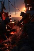 catching seafood in the ocean on boats photo