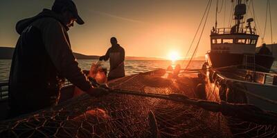 catching seafood in the ocean on boats photo