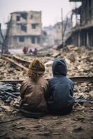 destroyed city buildings from earthquake photo