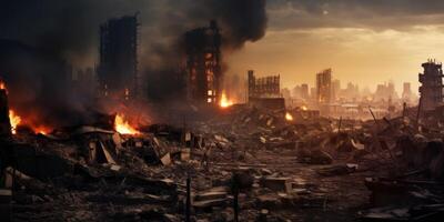 destroyed city buildings from earthquake photo