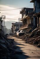 destroyed city buildings from earthquake photo