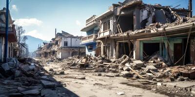 destroyed city buildings from earthquake photo