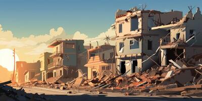 destroyed city buildings from earthquake photo