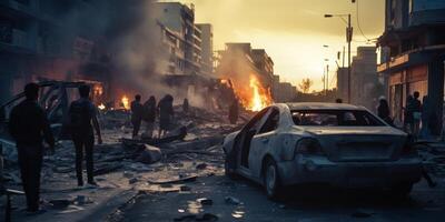 destroyed city buildings from earthquake photo