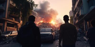 destroyed city buildings from earthquake photo