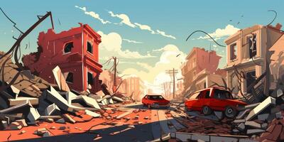 destroyed city buildings from earthquake photo