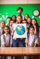 teacher at school with schoolchildren photo