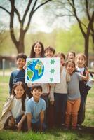 teacher at school with schoolchildren photo