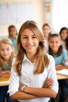 teacher at school with schoolchildren photo