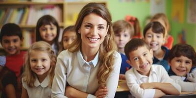 teacher at school with schoolchildren photo