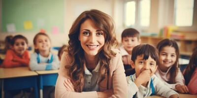 teacher at school with schoolchildren photo