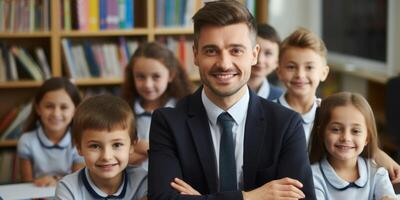 teacher at school with schoolchildren photo