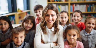 teacher at school with schoolchildren photo