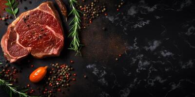 raw steak with herbs photo