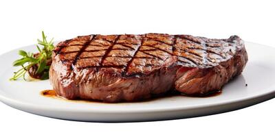 baked steak with herbs in a plate photo