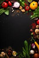 vegetables with spices on a dark background photo