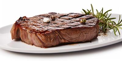 baked steak with herbs in a plate photo