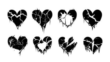 roto corazón gótico conjunto ilustración. amor símbolo romance emo y pegatina icono aislado blanco. Moda forma silueta resumen Arte y grunge decoración dibujos animados vector