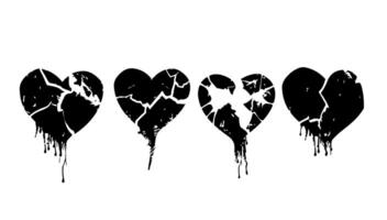 Broken heart gothic set illustration. Love symbol romance emo and sticker icon isolated white. Fashion shape silhouette abstract art and grunge decoration cartoon vector