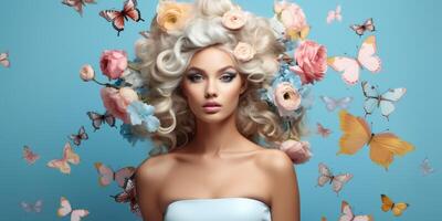 young woman with a wreath of flowers on her head photo