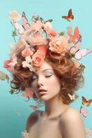 young woman with a wreath of flowers on her head photo