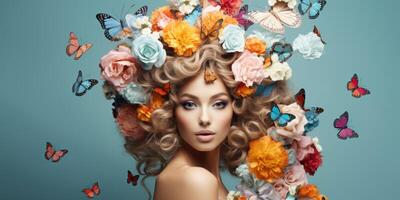 young woman with a wreath of flowers on her head photo