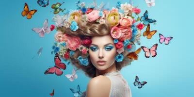 young woman with a wreath of flowers on her head photo