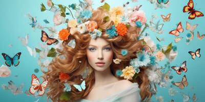 joven mujer con un guirnalda de flores en su cabeza foto