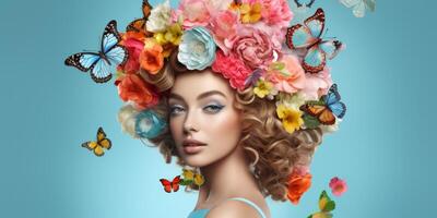 young woman with a wreath of flowers on her head photo