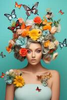 young woman with a wreath of flowers on her head photo