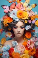 young woman with a wreath of flowers on her head photo