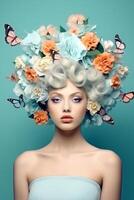 young woman with a wreath of flowers on her head photo