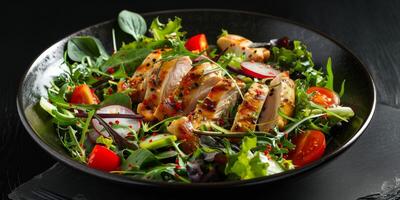 fresh vegetable salad with meat photo